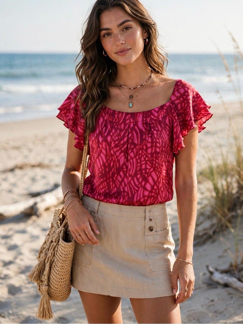 Y2k Ruffle Sleeve Silk Top Small